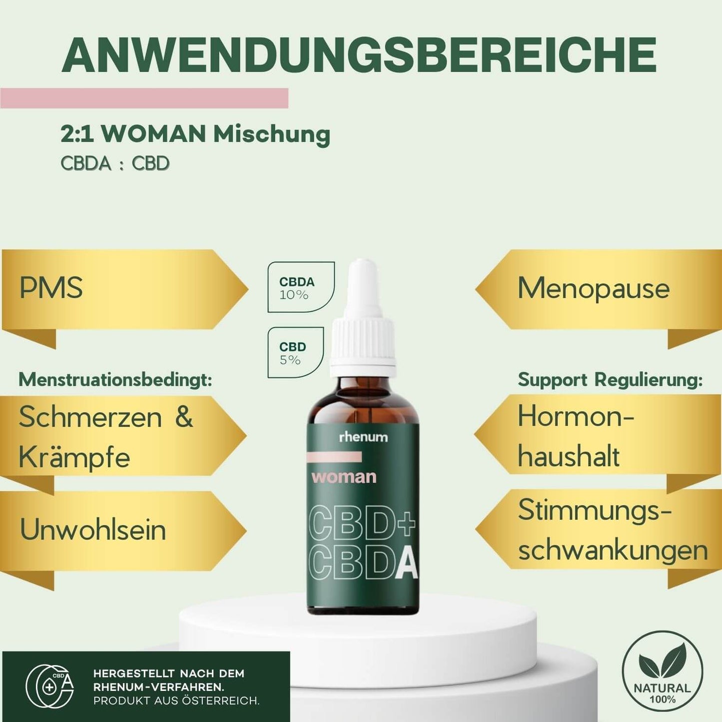 woman_drops_2:1_cbda:cbd_cannabinoide_hanfacid_Cannabidiolsäure_bottle_anwendungsbereiche_infosheet