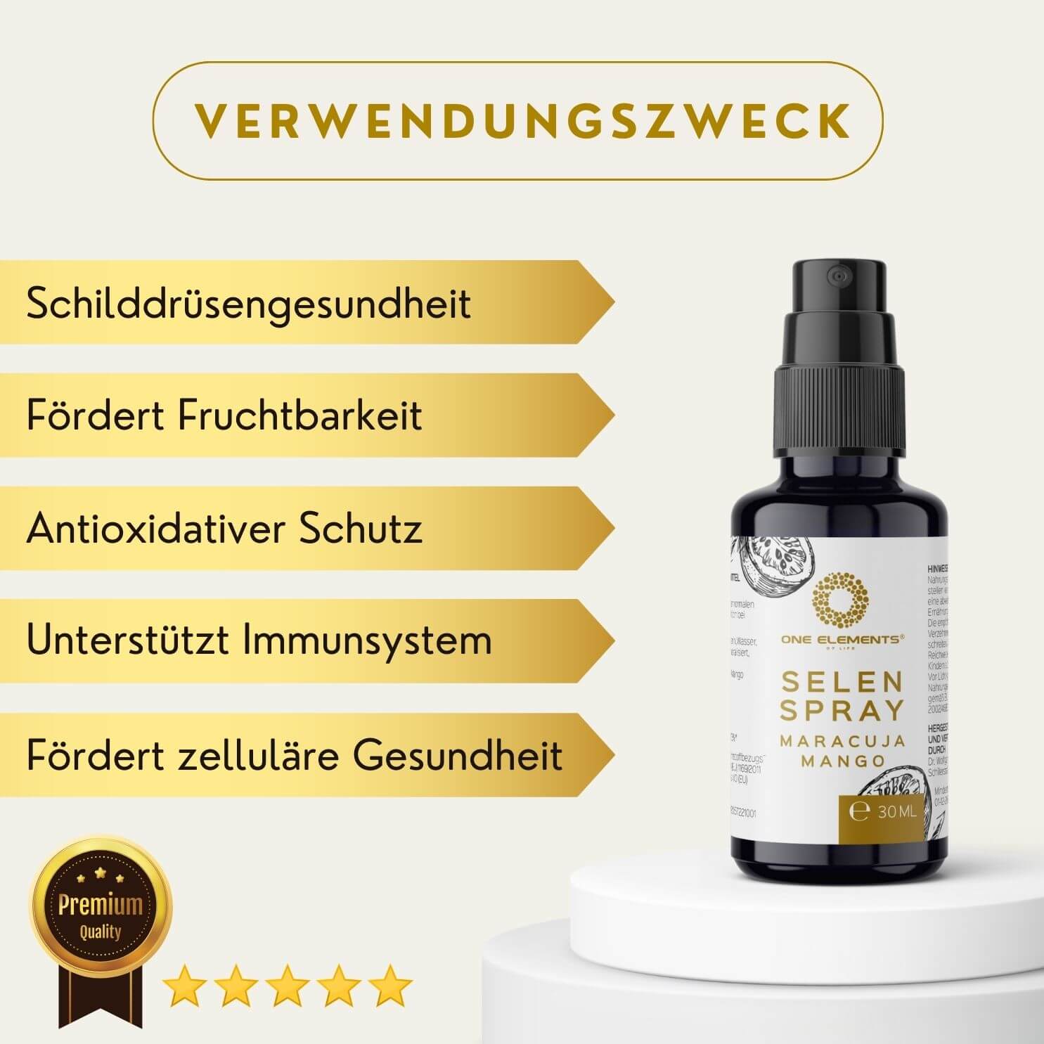 selen_spray_30ml_oneelements_infosheet_bottle_front_verwendungszwecke_schilddruesengesundheit_fruchtbarkeit_antioxidativer-schutz_immunsystem_zellulaere-gesundheit_premium-quality_5star_eruca.ch